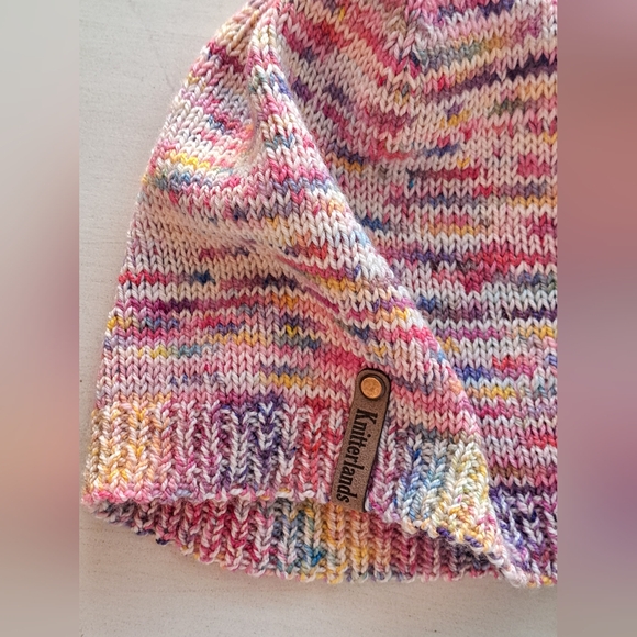 Hand Knit Beanie Hat Stocking Cap Premium Merino Wool Multicolor White Pink - Picture 16 of 16